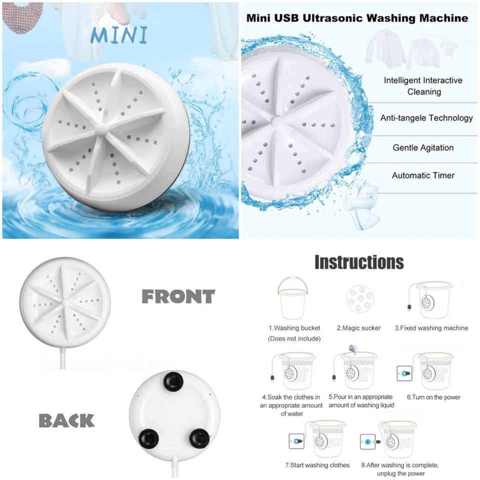 Mini Washing Machine Portable Ultrasonic Turbine Washer