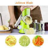 Manual Rotary Vegetable Slicer, Cutter, Chopper with 3 Sharp Stainless Steel Drums