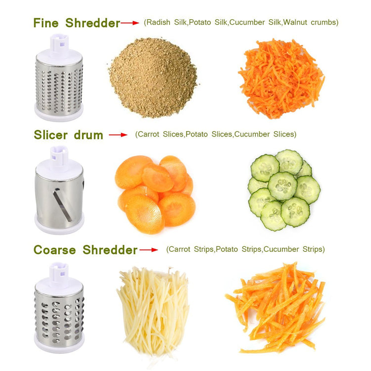 Manual Rotary Vegetable Slicer, Cutter, Chopper with 3 Sharp Stainless Steel Drums